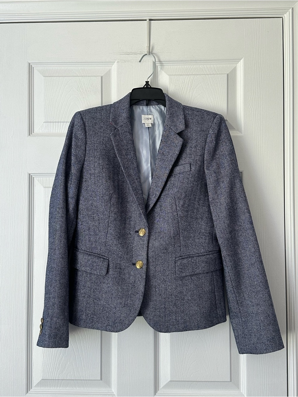 J.Crew Women's Size 6 Blue Herringbone Wool-Blend Schoolboy Blazer